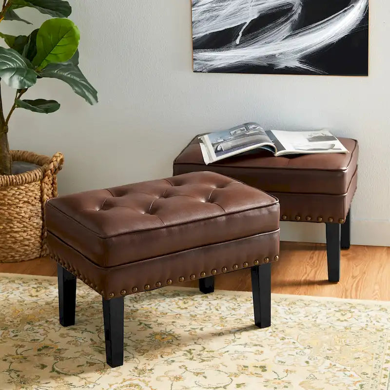 Glitzhome Lot de 2 poufs/repose-pieds capitonnés en similicuir 22W