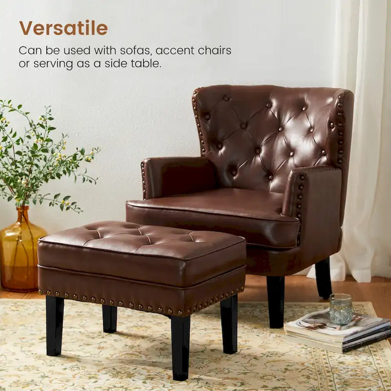 Glitzhome Lot de 2 poufs/repose-pieds capitonnés en similicuir 22W