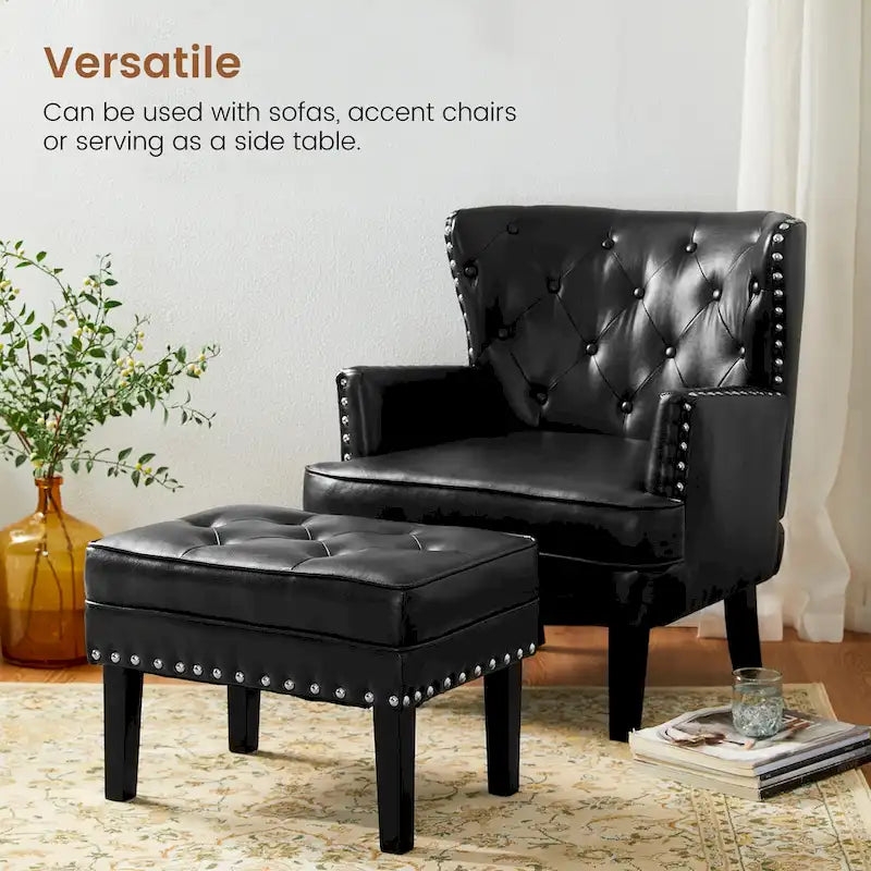 Glitzhome Lot de 2 poufs/repose-pieds capitonnés en similicuir 22W