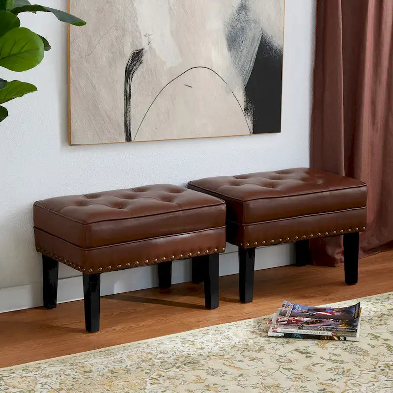 Glitzhome Lot de 2 poufs/repose-pieds capitonnés en similicuir 22W
