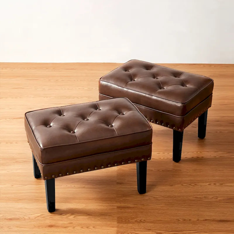 Glitzhome Lot de 2 poufs/repose-pieds capitonnés en similicuir 22W
