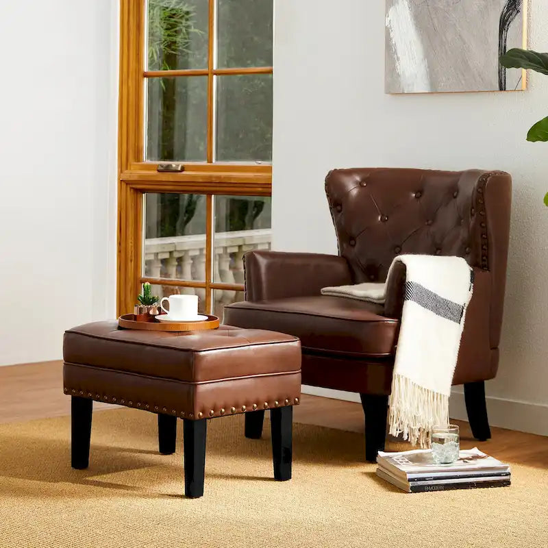 Glitzhome Lot de 2 poufs/repose-pieds capitonnés en similicuir 22W