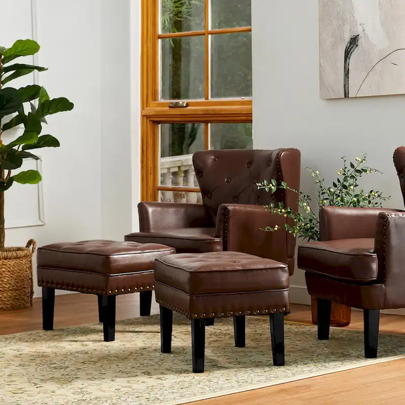 Glitzhome Lot de 2 poufs/repose-pieds capitonnés en similicuir 22W