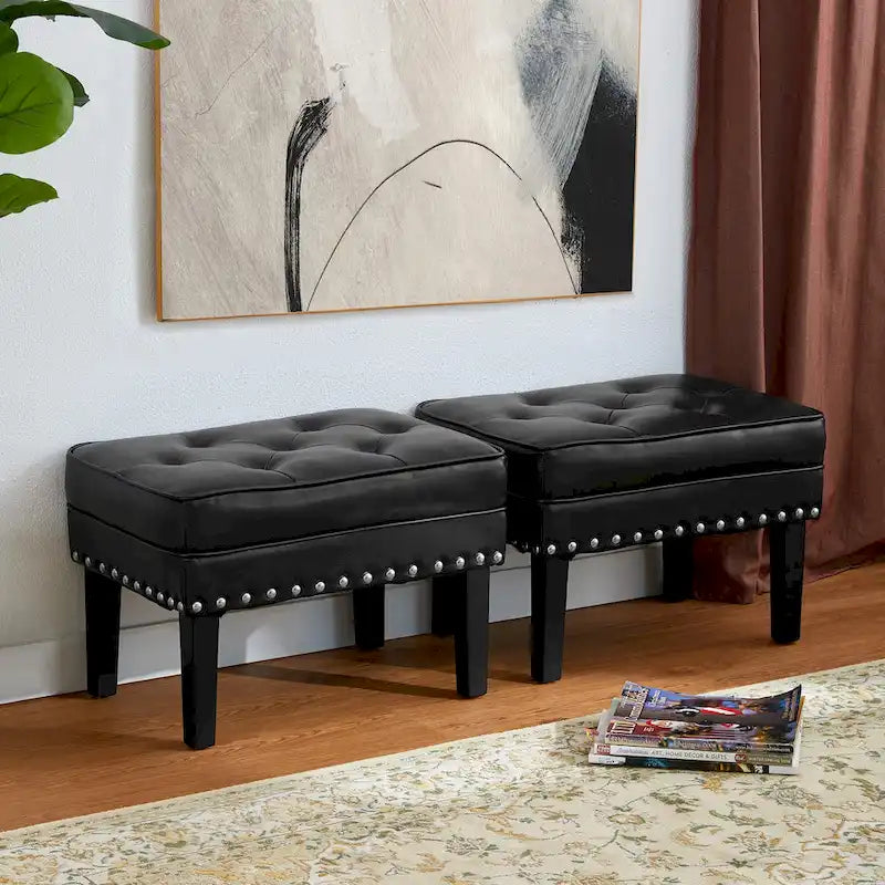 Glitzhome Lot de 2 poufs/repose-pieds capitonnés en similicuir 22W