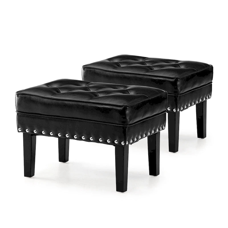Glitzhome Lot de 2 poufs/repose-pieds capitonnés en similicuir 22W