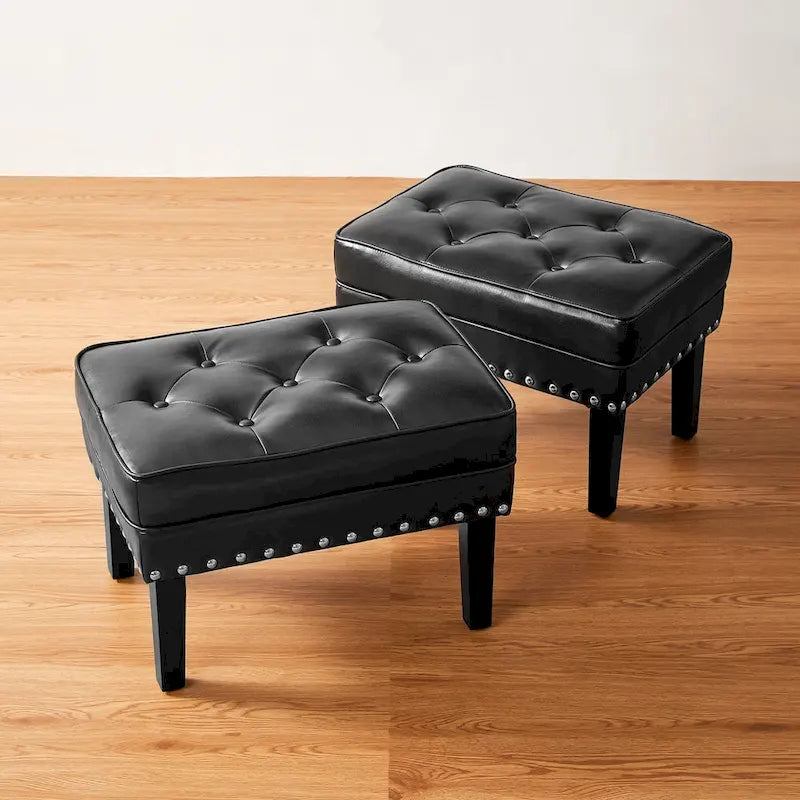 Glitzhome Lot de 2 poufs/repose-pieds capitonnés en similicuir 22W