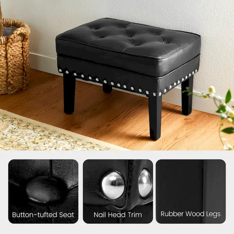 Glitzhome Lot de 2 poufs/repose-pieds capitonnés en similicuir 22W