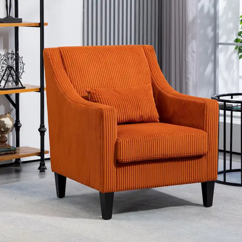 HOMEFUN Fauteuil d'appoint en velours côtelé avec cadre en bois style moderne du milieu du siècle pour salon