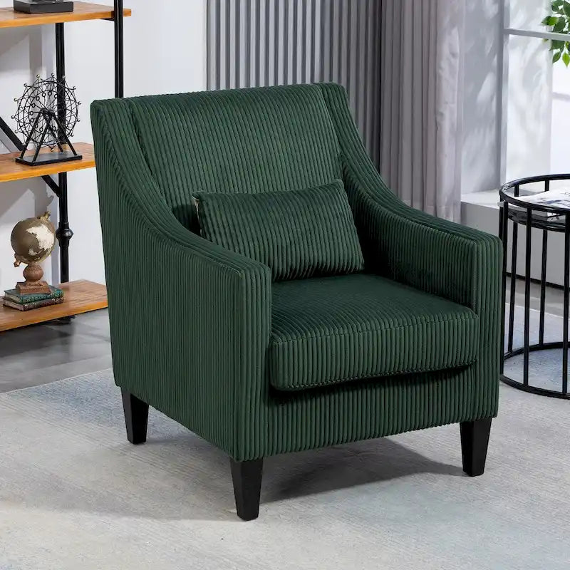 HOMEFUN Fauteuil d'appoint en velours côtelé avec cadre en bois style moderne du milieu du siècle pour salon