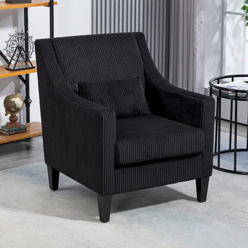 HOMEFUN Fauteuil d'appoint en velours côtelé avec cadre en bois style moderne du milieu du siècle pour salon