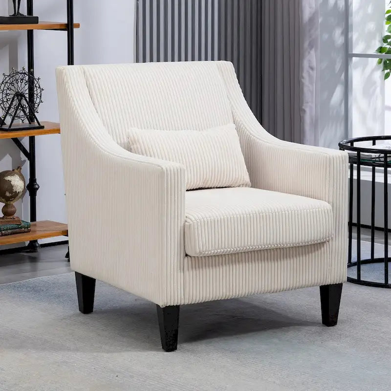 HOMEFUN Fauteuil d'appoint en velours côtelé avec cadre en bois style moderne du milieu du siècle pour salon