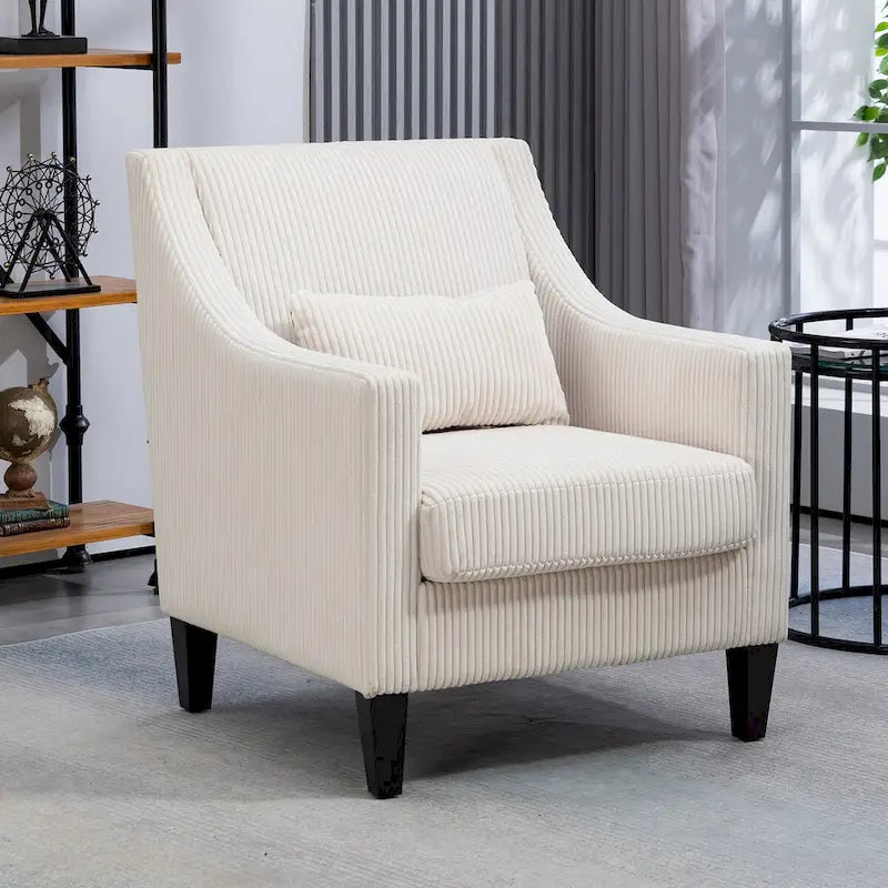 HOMEFUN Fauteuil d'appoint en velours côtelé avec cadre en bois style moderne du milieu du siècle pour salon
