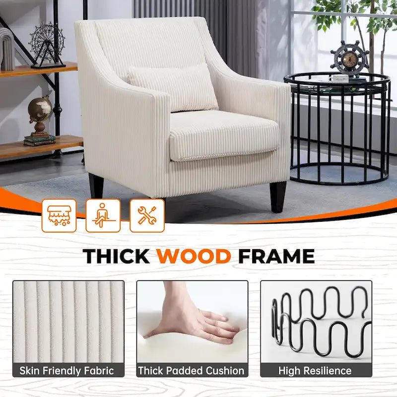 HOMEFUN Fauteuil d'appoint en velours côtelé avec cadre en bois style moderne du milieu du siècle pour salon
