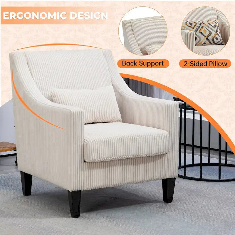 HOMEFUN Fauteuil d'appoint en velours côtelé avec cadre en bois style moderne du milieu du siècle pour salon