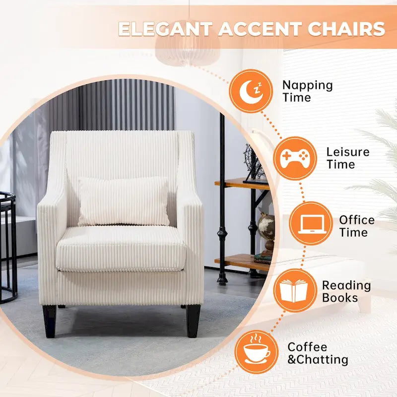 HOMEFUN Fauteuil d'appoint en velours côtelé avec cadre en bois style moderne du milieu du siècle pour salon