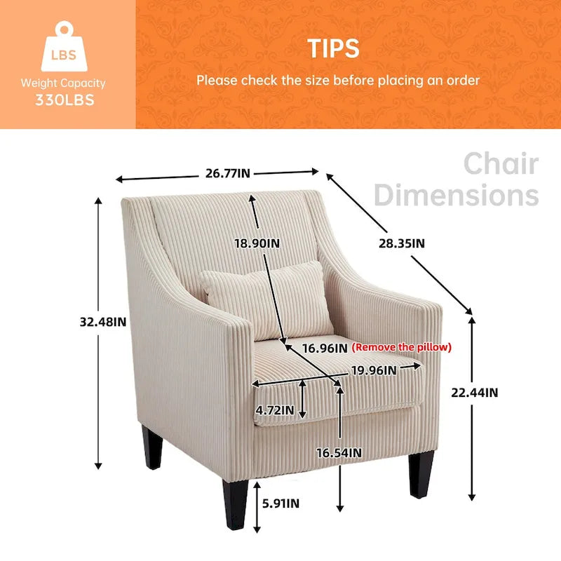HOMEFUN Fauteuil d'appoint en velours côtelé avec cadre en bois style moderne du milieu du siècle pour salon