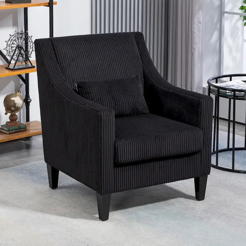 HOMEFUN Fauteuil d'appoint en velours côtelé avec cadre en bois style moderne du milieu du siècle pour salon