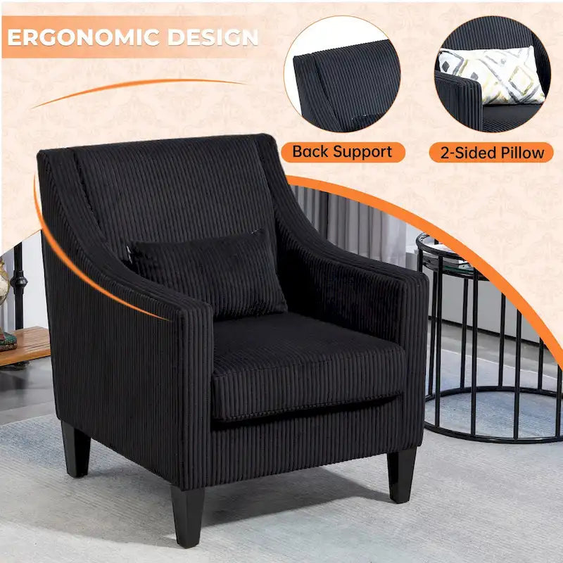 HOMEFUN Fauteuil d'appoint en velours côtelé avec cadre en bois style moderne du milieu du siècle pour salon