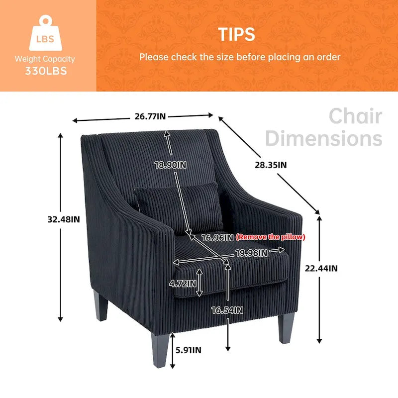 HOMEFUN Fauteuil d'appoint en velours côtelé avec cadre en bois style moderne du milieu du siècle pour salon