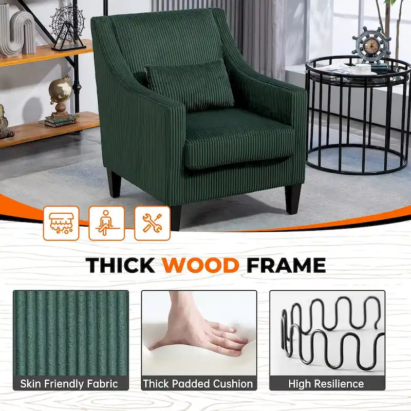 HOMEFUN Fauteuil d'appoint en velours côtelé avec cadre en bois style moderne du milieu du siècle pour salon