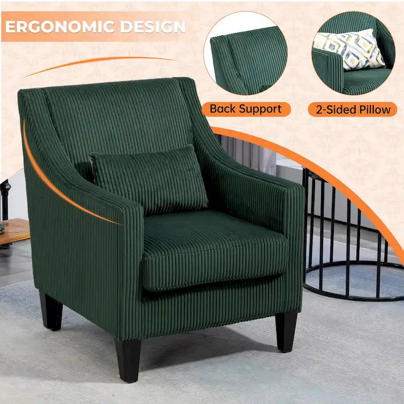 HOMEFUN Fauteuil d'appoint en velours côtelé avec cadre en bois style moderne du milieu du siècle pour salon