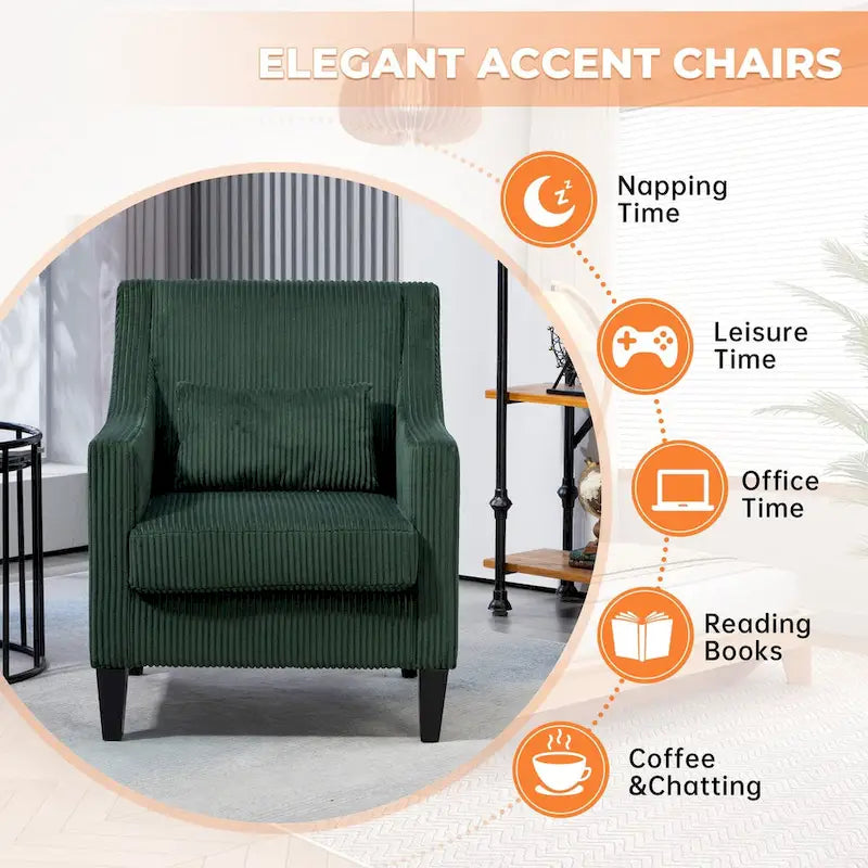 HOMEFUN Fauteuil d'appoint en velours côtelé avec cadre en bois style moderne du milieu du siècle pour salon