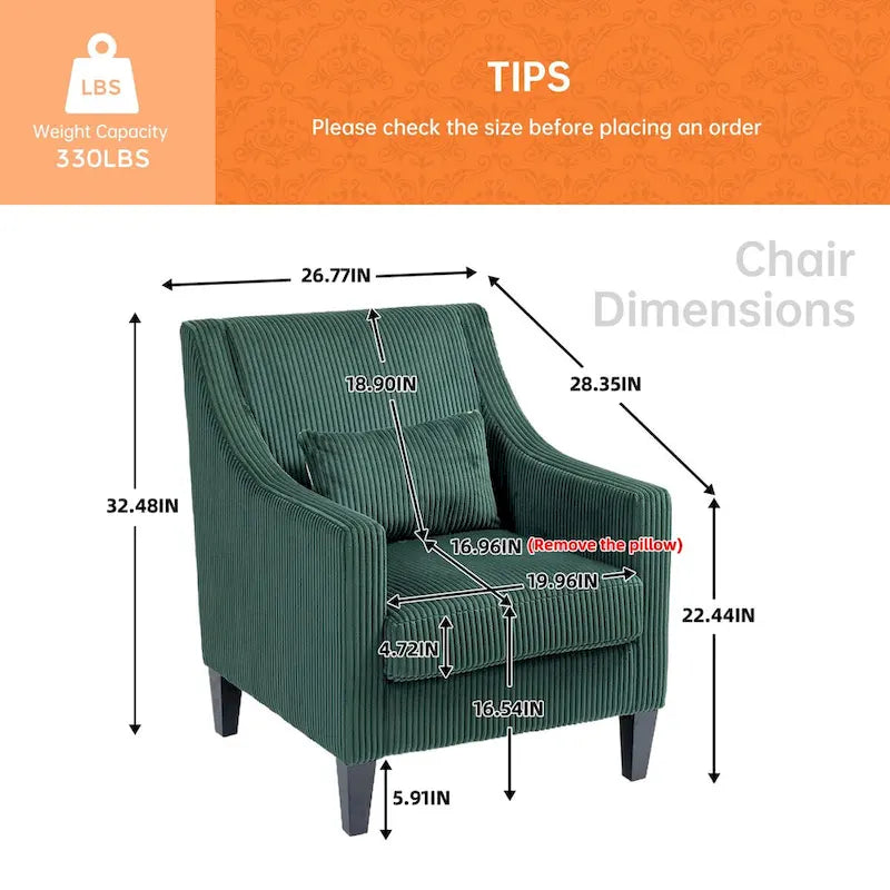 HOMEFUN Fauteuil d'appoint en velours côtelé avec cadre en bois style moderne du milieu du siècle pour salon