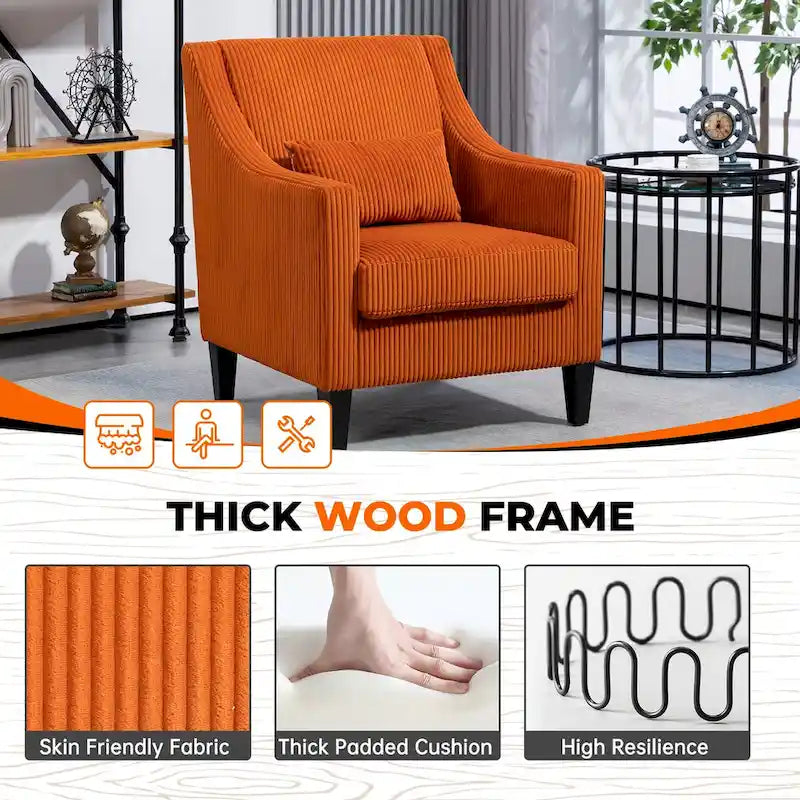 HOMEFUN Fauteuil d'appoint en velours côtelé avec cadre en bois style moderne du milieu du siècle pour salon