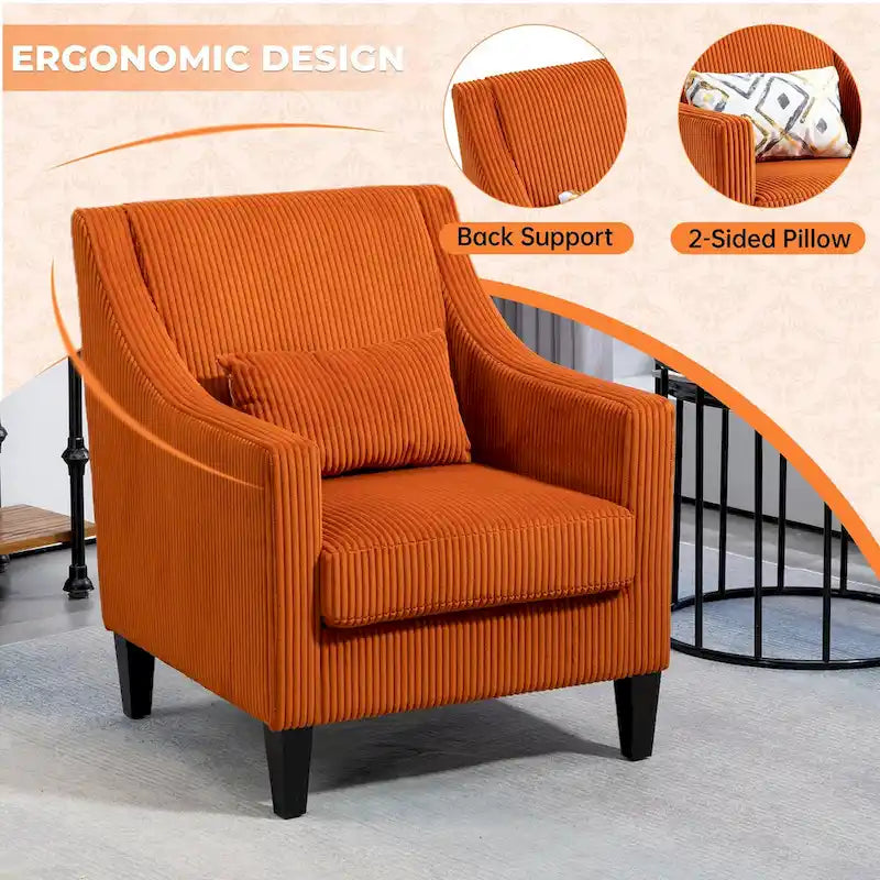 HOMEFUN Fauteuil d'appoint en velours côtelé avec cadre en bois style moderne du milieu du siècle pour salon