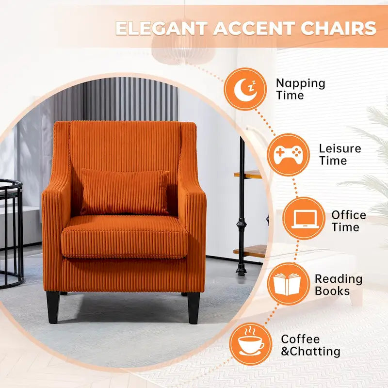 HOMEFUN Fauteuil d'appoint en velours côtelé avec cadre en bois style moderne du milieu du siècle pour salon