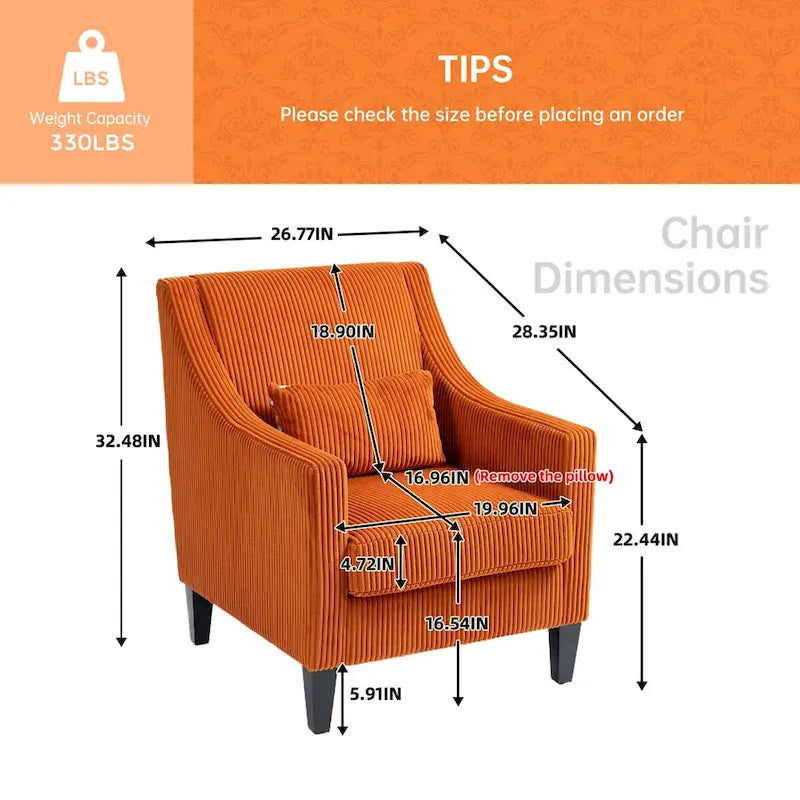 HOMEFUN Fauteuil d'appoint en velours côtelé avec cadre en bois style moderne du milieu du siècle pour salon