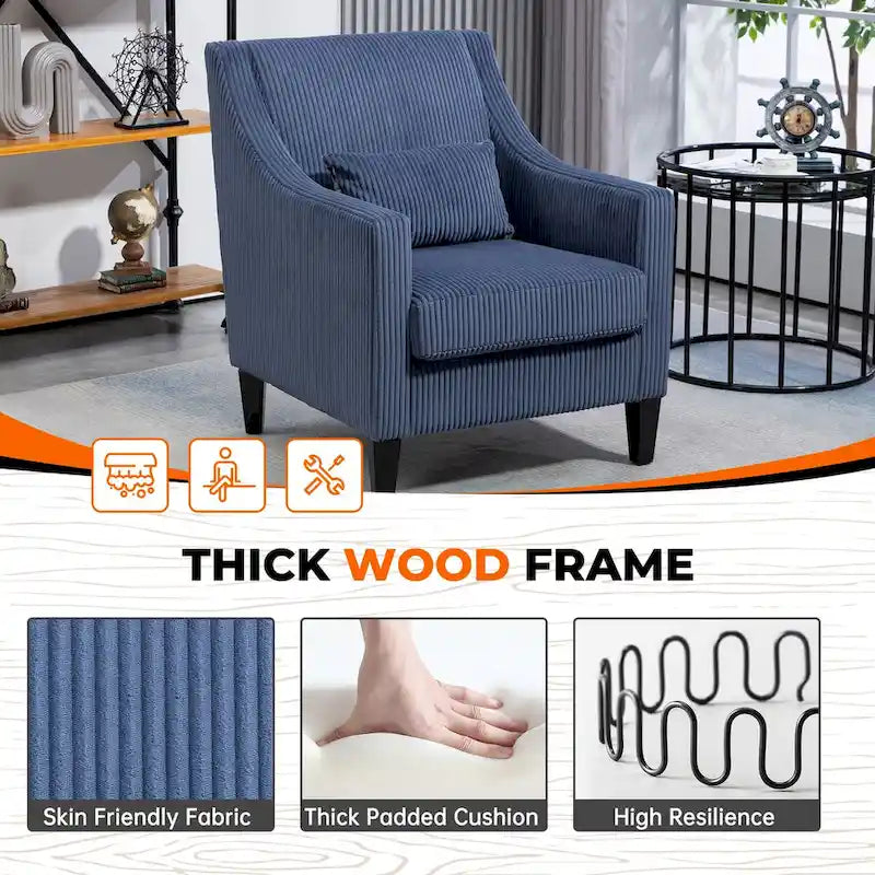 HOMEFUN Fauteuil d'appoint en velours côtelé avec cadre en bois style moderne du milieu du siècle pour salon