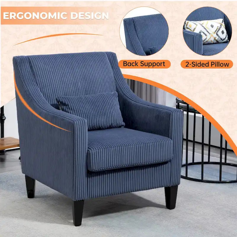 HOMEFUN Fauteuil d'appoint en velours côtelé avec cadre en bois style moderne du milieu du siècle pour salon