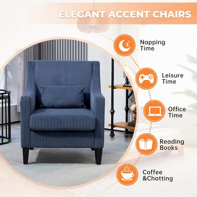 HOMEFUN Fauteuil d'appoint en velours côtelé avec cadre en bois style moderne du milieu du siècle pour salon