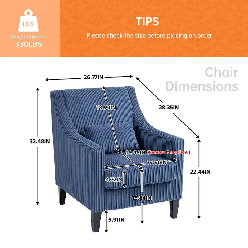HOMEFUN Fauteuil d'appoint en velours côtelé avec cadre en bois style moderne du milieu du siècle pour salon