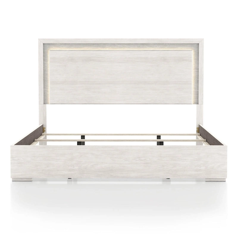 Lit panneau contemporain Jonnick blanc délavé avec éclairage LED