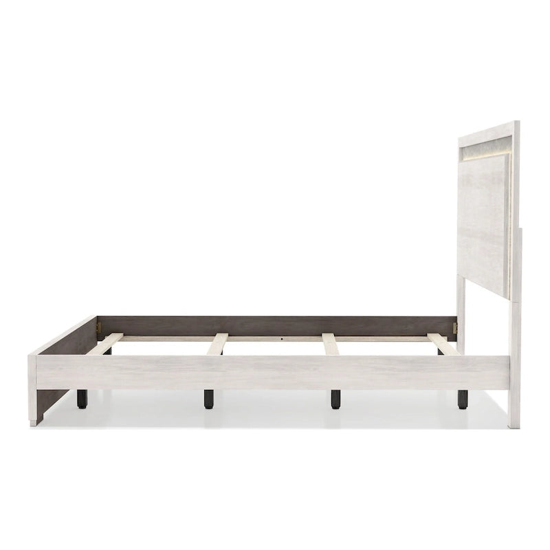 Lit panneau contemporain Jonnick blanc délavé avec éclairage LED