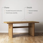 Table à manger moderne pour 6 personnes, petite table de salle à manger rectangulaire avec pieds en bois massif