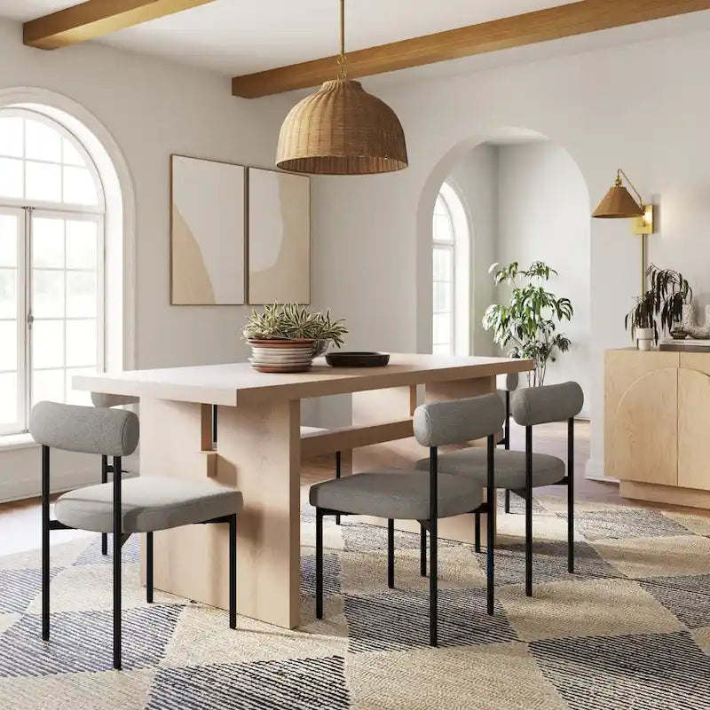 Table à manger moderne pour 6 personnes, petite table de salle à manger rectangulaire avec pieds en bois massif