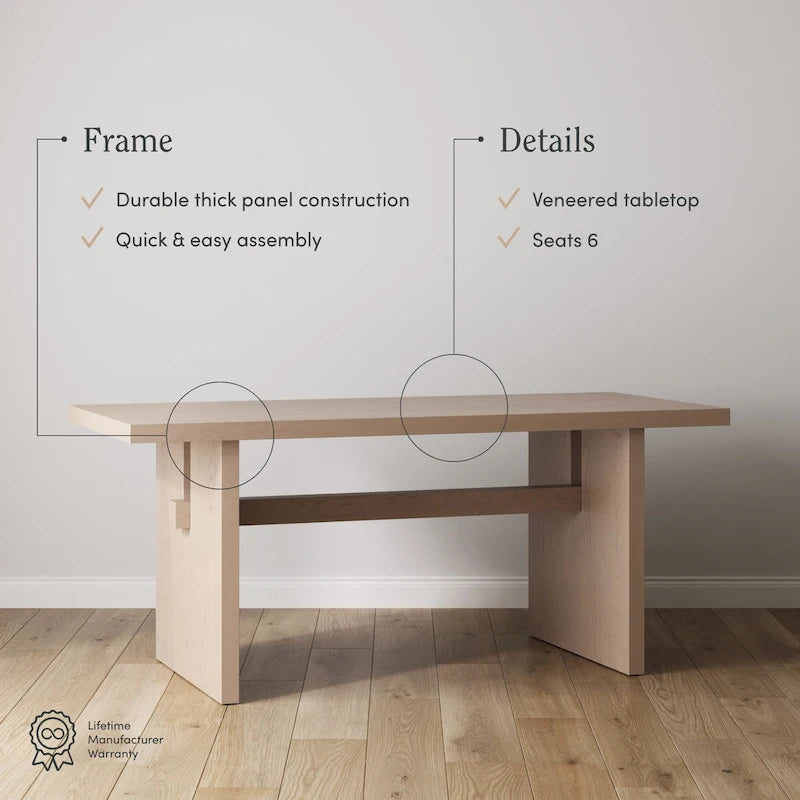 Table à manger moderne pour 6 personnes, petite table de salle à manger rectangulaire avec pieds en bois massif