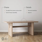 Table à manger moderne pour 6 personnes, petite table de salle à manger rectangulaire avec pieds en bois massif