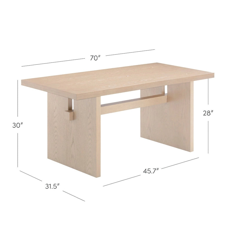 Table à manger moderne pour 6 personnes, petite table de salle à manger rectangulaire avec pieds en bois massif