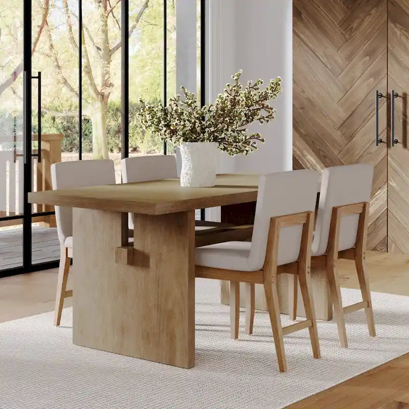 Table à manger moderne pour 6 personnes, petite table de salle à manger rectangulaire avec pieds en bois massif