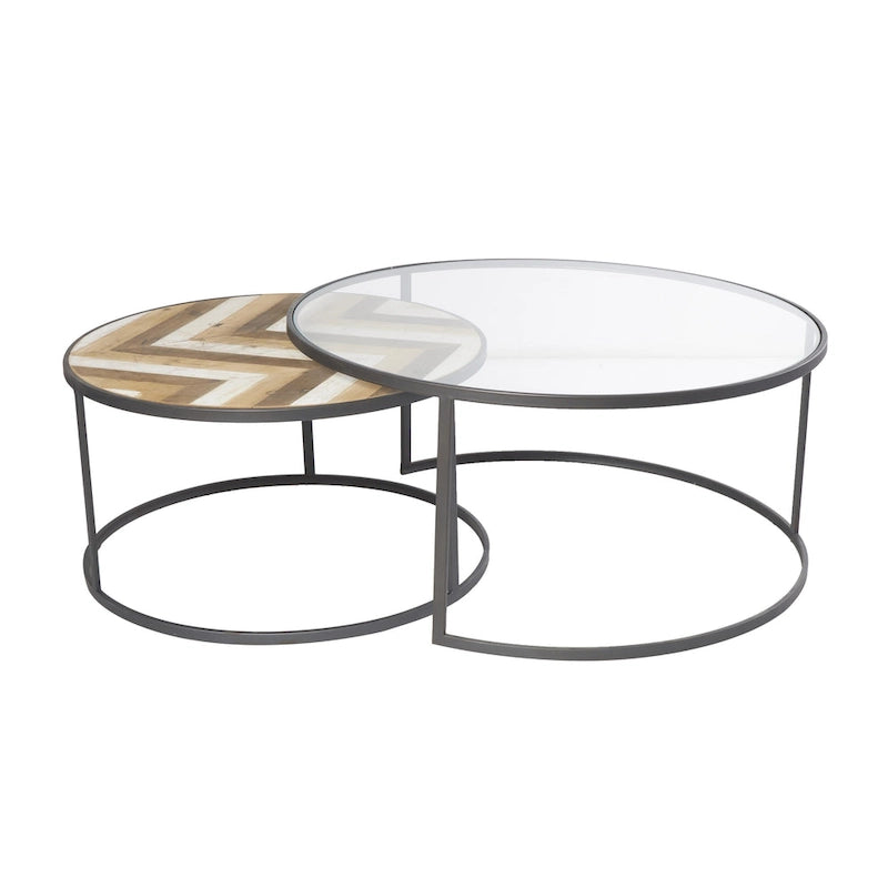 Tables basses gigognes en bois avec plateau en verre transparent - Lot de 2 gris - Roche River Decor