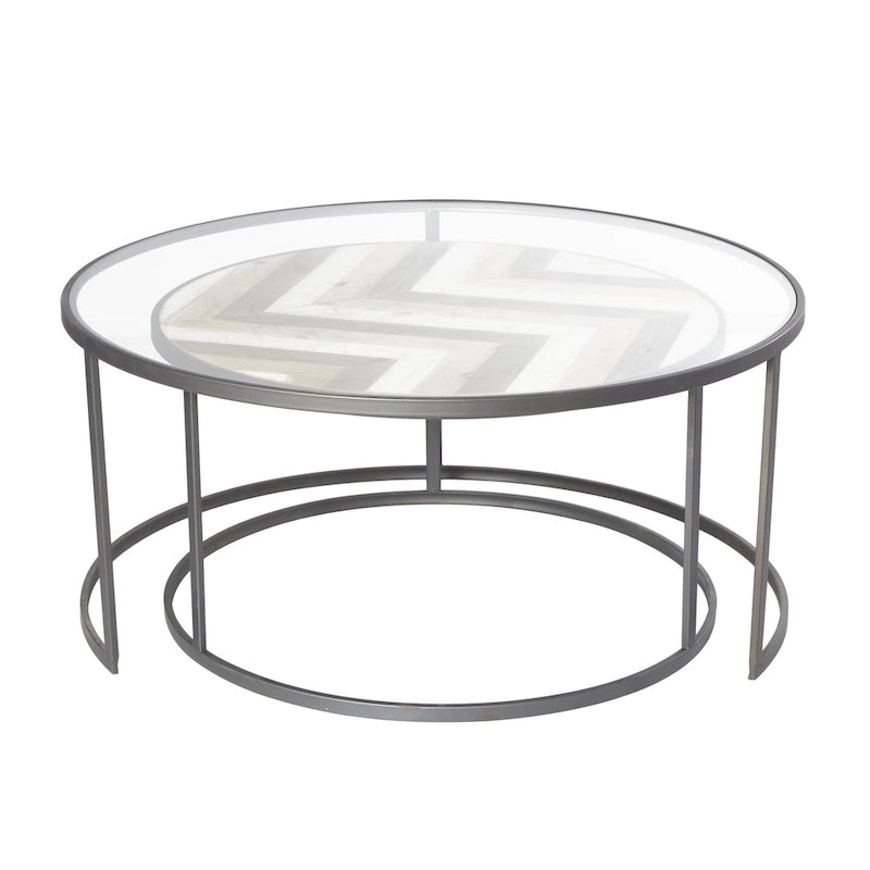 Tables basses gigognes en bois avec plateau en verre transparent - Lot de 2 gris - Roche River Decor