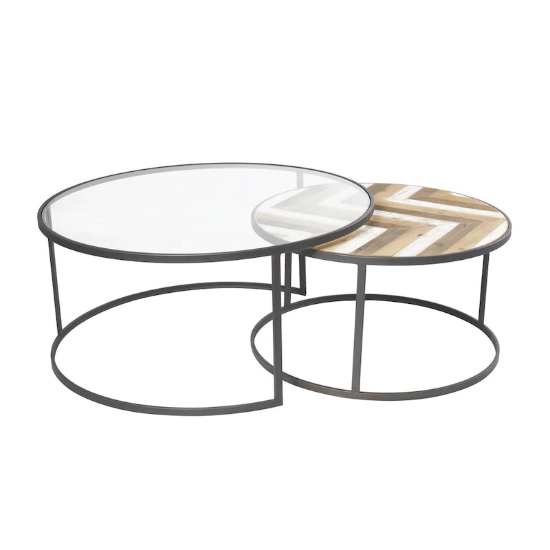 Tables basses gigognes en bois avec plateau en verre transparent - Lot de 2 gris - Roche River Decor