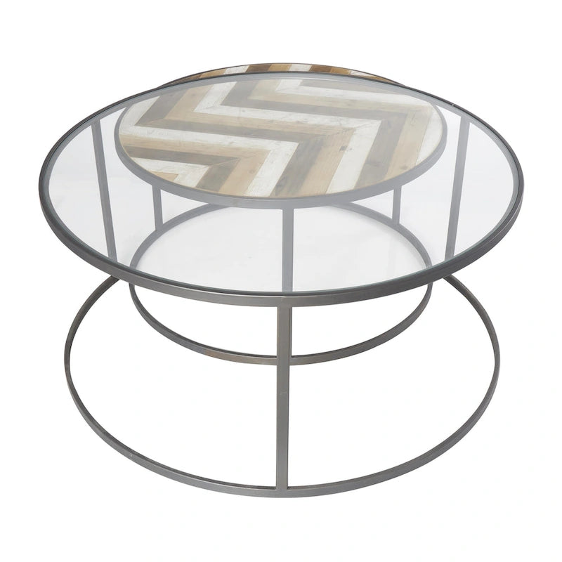 Tables basses gigognes en bois avec plateau en verre transparent - Lot de 2 gris - Roche River Decor