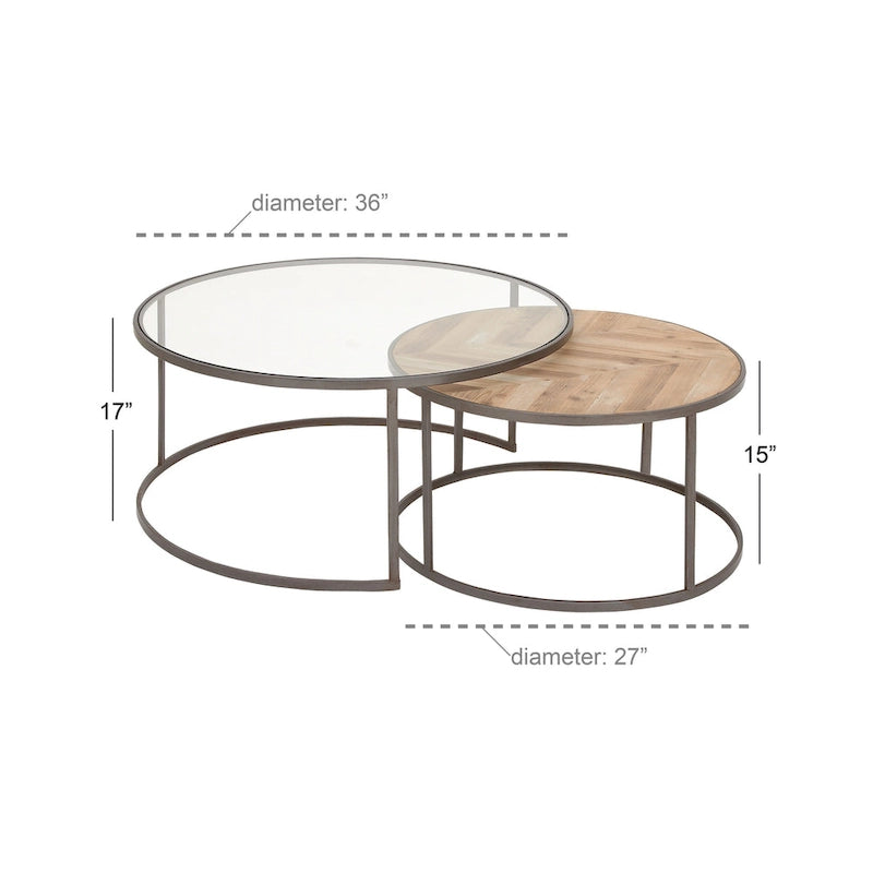Tables basses gigognes en bois avec plateau en verre transparent - Lot de 2 gris - Roche River Decor