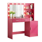 Coiffeuse avec miroir lumineux, coiffeuse avec 2 tiroirs et rangements, table de maquillage avec rangements ouverts