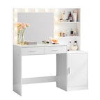 Coiffeuse avec miroir lumineux, coiffeuse avec 2 tiroirs et rangements, table de maquillage avec rangements ouverts